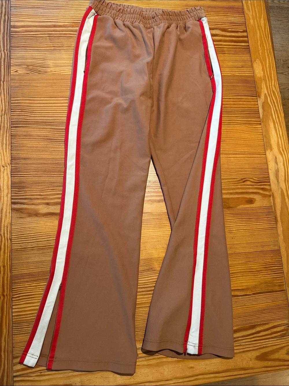 Anthropologie Brown Sweatpants with Red and White Side Stripes